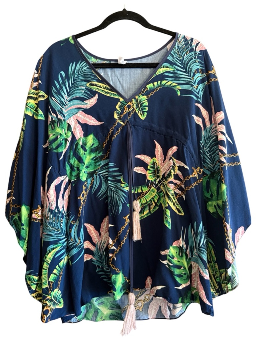 🌺 Brazilian Viscose Beach Cover-Up w/ Pink Tassels – Medium